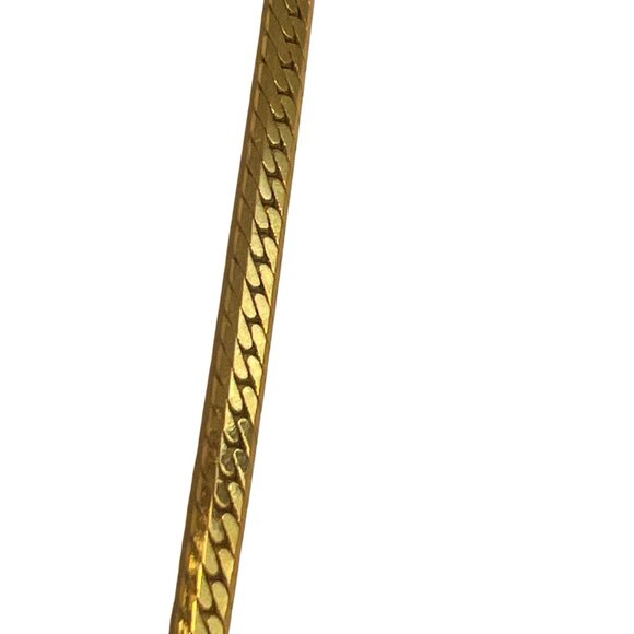 Vintage Gold Tone Flat Herringbone Necklace Infinity Loop Ribbon Rhinestones 18" - Picture 3 of 4